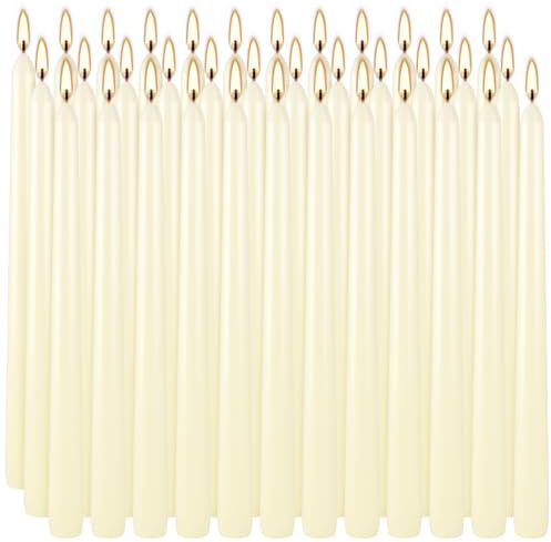 LIVEN 36 Pack Ivory Taper Candles, 7-8 Hours Burn Time, Unscented, Smokeless and Dripless, 0.8 x 10 Inch Dinner Candle Set for Household, Wedding, Party and Home Décor Candlesticks