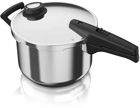 Arendo - Schnellkochtopf Induktion 6l Edelstahl - 3in1 – 6 Liter Fassungsvermögen – induktionsgeeignet – Dampfgaren – Korbeinsatz – integriertes Sicherheitssystem – Druckkochtopf Dampfkochtopf