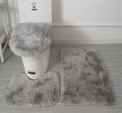 Washable Toilet Mat,Toilet Bath Mat,Soft Microfiber Bathroom Rugs Sets 3 Piece,Non-Slip Bath Mat Fluffy Plush Toilet Seat Cover For Bathroom,Water Absorbent Bathmat,Machine Washable (dark grey)