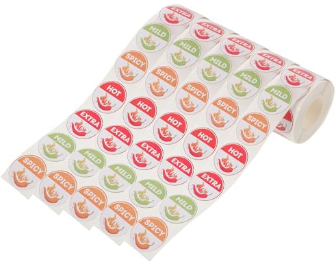 Hemobllo 5 Pezzi Adesivi Indicatori di Piccantezza 4 Livelli Etichette Avviso Alimenti Piccanti per Contenitori Spezie e Salse Adesivi Circolari per Ristoranti Feste e Confezioni Snack