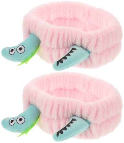 Healeved 2pièces Bandes Maquillage Dinosaures Lot pour Femmes Douces et Élastiques pour Salle de Bain Soin Visage et Fête