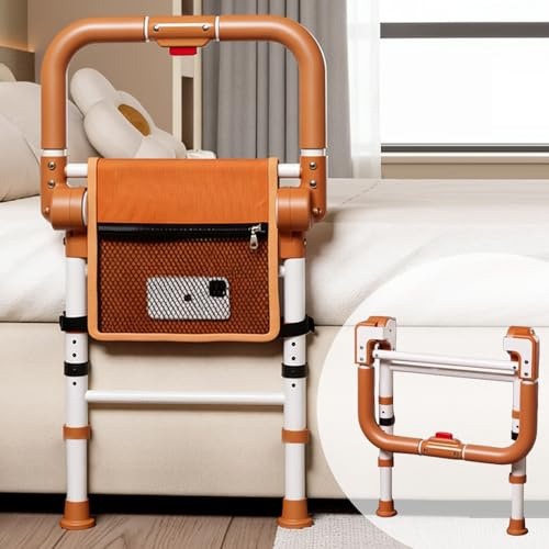 Barandilla Cama Adultos Plegable, Altura Regulable con Bolsillo Almacén | plegable 180°, ayuda para levantarse