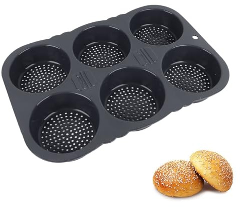 flexman Molde para Pan Hamburguesa, Molde Silicona 6 Cavidades, Apto para Horno, Molde para Pan Antiadherente 13,6 X 9,3 X 1,6 Pulgadas, Resistente al Calor, Fácil Liberar