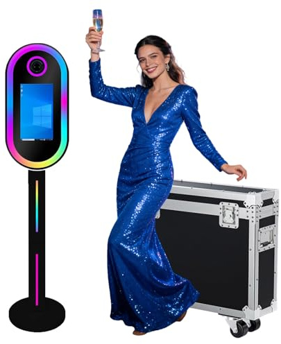 Appareil photo reflex numérique avec étui de vol, miroir avec écran tactile de 15,6 et lumière LED RVB pour fêtes, anniversaires, remise de diplôme, événements, locations (noir, cabine photo)