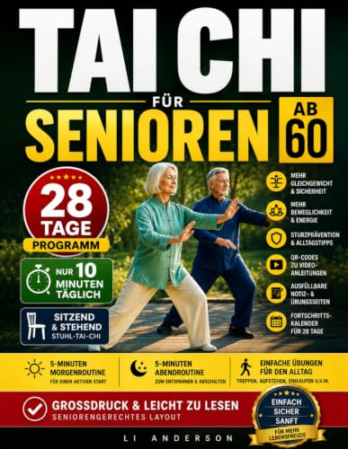 Tai Chi für Senioren ab 60: Das 28-Tage-Programm für Gleichgewicht & Stabilität. Sanfte Übungen (Sitzend & Stehend) zur Sturzprävention, für bewegliche Gelenke & mehr Sicherheit im Alltag