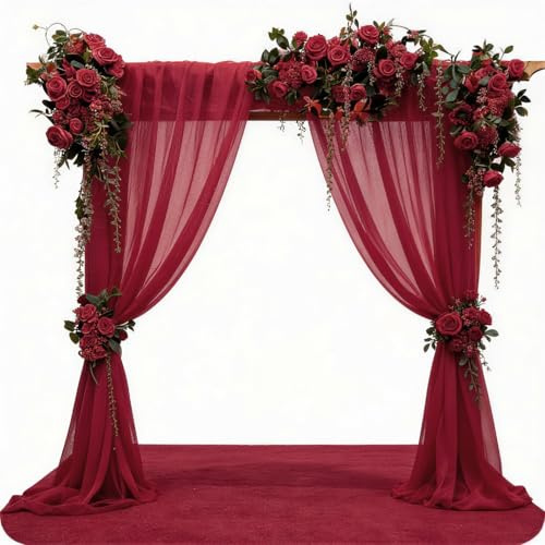 yolzhxe Querbehang Freihanddeko, 160 x 600 cm Rot Vorhang Hochzeitsbogen | Voile Gardinen Vorhänge, Stoff Tüll Hochzeits Hintergrund, Vorhang Deko für Fotografie Hochzeit Party Geburtstag