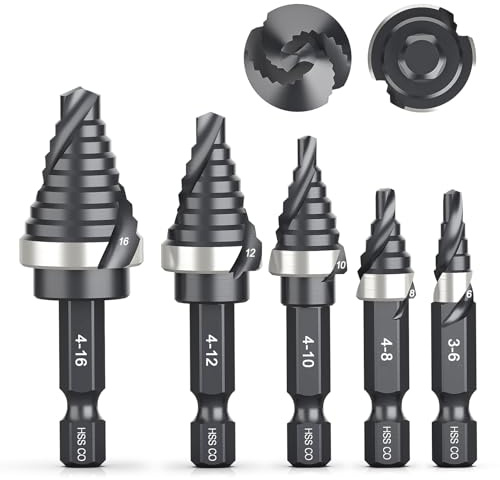 5PCS M35 Cobalt Step Drill Bit Set, HSS Spiral Flute Step Bits, 6-16mm | Small Size EDC, Cone Drill Bit with Hex Shank, for Metal, Carbon Steel, Stainless Steel, Wood, Plastic