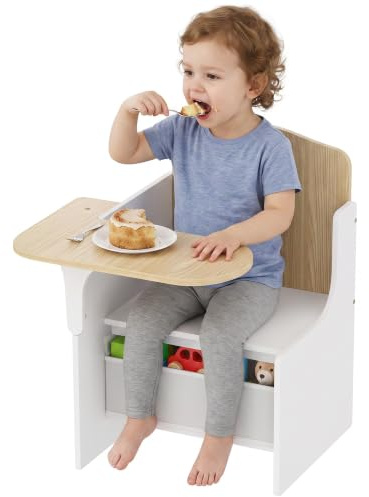 AIYAPLAY Bureau et Chaise pour Enfants avec Bac de Rangement 3-5 Ans Blanc | Ensemble Table d'Activité 2-en-1, Dessin, Lecture, Jeux