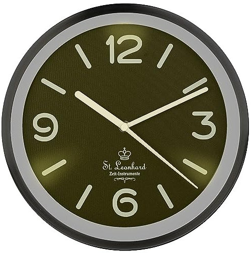 St. Leonhard Beleuchtete Uhr: Edelstahl-Funk-Wanduhr, Zifferblatt-Beleuchtung & Lichtsensor, schwarz (Wanduhr Beleuchtetes Ziffernblatt, Uhren Wohnzimmer, beleuchtet)