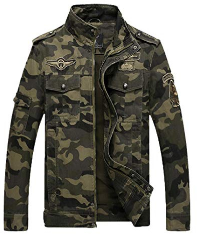 LaoZanA Hombre Chaqueta Camuflaje Abrigo Cazadora Militar Casual Multi-Bolsillo Slim Fit Verde del ejército L