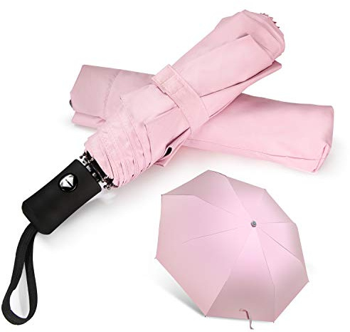Travel Umbrella Compact Folding Sun Umbrellas Lighweight Auto Open Close for Women Parasol, Pink, 3