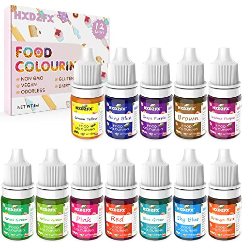 Colorante alimentario 12*6ml, Colorante Alimentario Alta Concentración Liquid Set para Colorear los Bebidas Pasteles Galletas Macaron Fondant