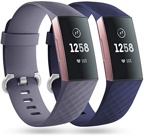 Faliogo 2-pack ersättningsband kompatibla med Fitbit Charge 3 armband/Fitbit Charge 4-armband, klassiska sportband för kvinnor män, liten, blå/grå/blå