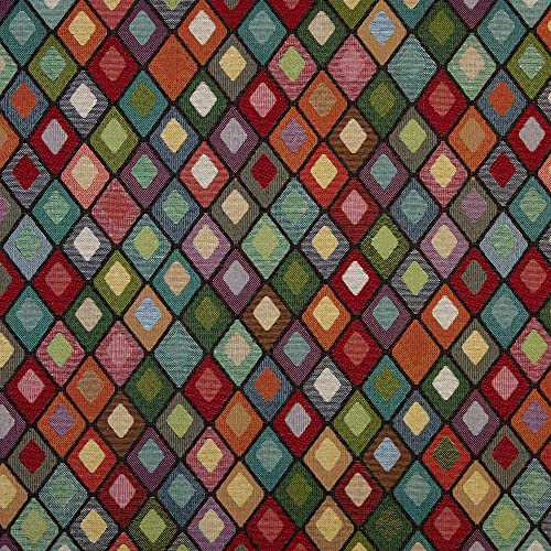 Kt KILOtela - Polsterstoff, Möbelstoff, Jacquard Gobelin, Dekostoff, Modische Accessoires, Tischdecke, Vorhang, oder Dekoartikel, 100 cm Länge x 280 cm Breite, Diamanten, Mehrfarbig - 1 Meter