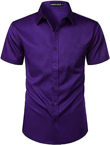 PARKLEES Chemise boutonnée à manches courtes et poche pour homme, coupe ajustée, style décontracté, urbain, élégant