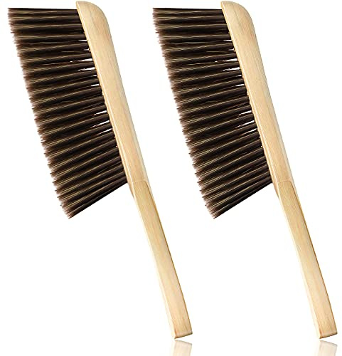 Patelai 2 Pcs Wooden Bench Brushes Fireplace Brush,Brown | Hand Broom, Natural Fiber Long Wood Handle Bench, Soft Bristles Dust Brush for Hearth Tidy Car Home Workshop Woodworking