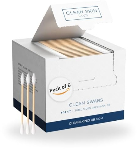 Clean Skin Club Clean Swabs | 6 Pack Total 3000 Count | One Pointed Tip | Biodegradable + Organic Cotton & Bamboo | Makeup & Nail Polish Touch-ups | Chlorine-Free & Hypoallergenic