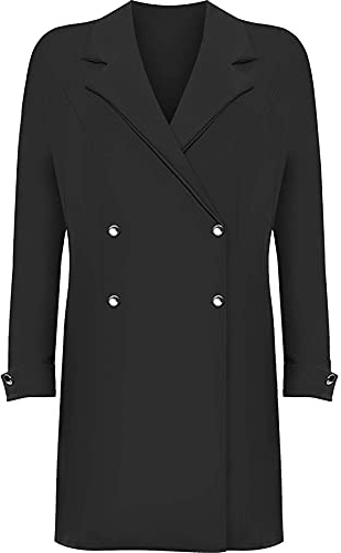 FAIRY TRENDZ LTD Dam långärmad enkel knapp accent topp jacka damer blazer klänning plusstorlek UK 14-28, Svart, 52-54