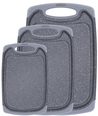 SHURFFY Schneidebrett Kunststoff mit Saftrillen und Rutschfeste Griffe Professionelles Schneidebrett Set, 3 Stücke Cutting Board, BPA-Free, Spülmaschinenfest Küchenbrett