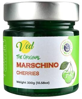 Originale Ciliegie Verdi al Maraschino Ved Gourmet - Ciliegia Italiana per Cocktail Old Fashioned - Cocktail Vegano, Ciliegie Bourbon in Sciroppo Naturale per Guarnire Cocktail (Pack Of One)