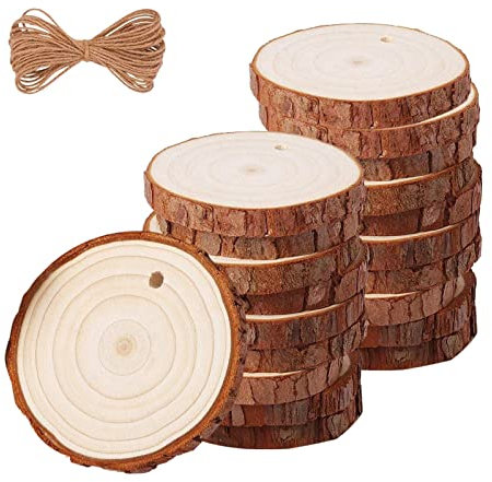Rotondo Legno Naturale 20 Pz Naturale Legno Fette Rondelle di Legno dischi in Legno Mini Diy Fette Legno per Decorazione Noel Legno, Marca Posto Matrimonio, Pirografo Legno