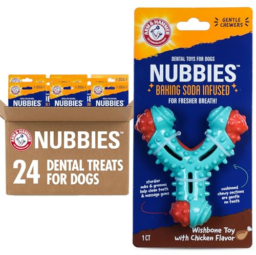Arm & Hammer for Pets Nubbies Wishbone Dog Dental Toy | Best Dog Chew Toy for Moderate Chewers | Helps Reduce Plaque & Tartar | Chicken Flavor Baking Soda (Pack of 24)
