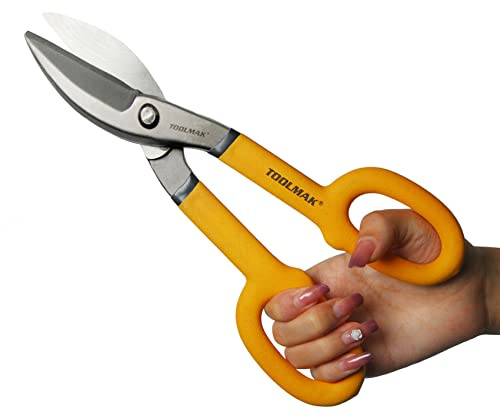 TOOLMAK Tin Snips 10 Inch Straight Pattern Tinners Snips with Comfort Grip Sheet Metal Cutting Shears Heavy Duty