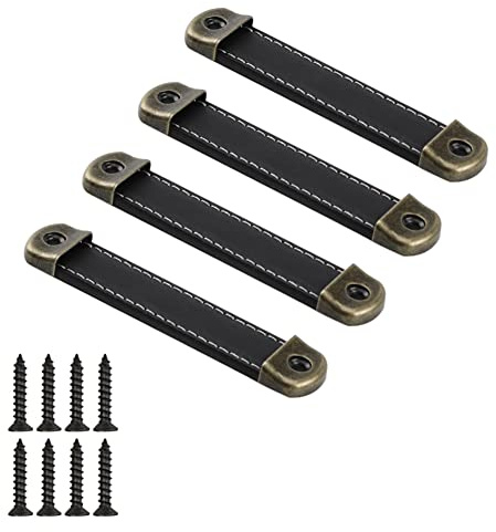 CONPHERON 4 Stk Antik Ledergriff Möbelgriff Schrankgriff Türgriff Retro Handgefertigter Leder Schubladengriff Kommode Zieht Knöpfe Möbel Küche Griffe 96mm