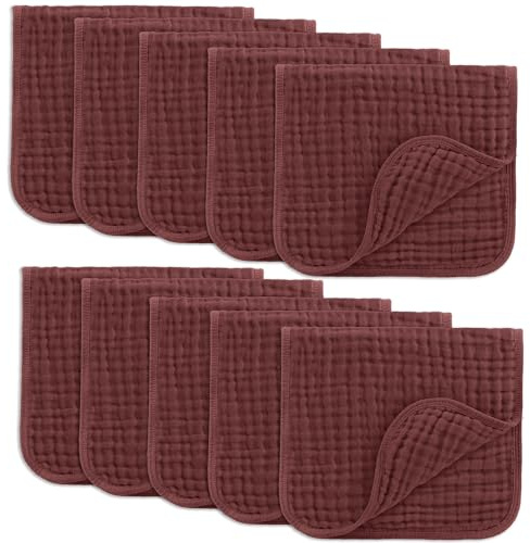 Comfy Cubs Muslin spucktücher 6 Satz große 100% Baumwolle Hand waschlappen 6 Schichten extra saugfähig und weich (Wein, 10er-Pack)