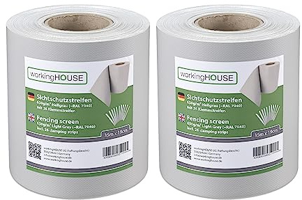 workingHOUSE Sichtschutzstreifen Doppelstabmatten 650g/m² 2x35m Hellgrau | Doppelstabmattenzaun & Zaun Sichtschutz, RAL 7040 – Premium 650g/m², inkl. Clips