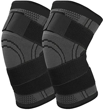 yeloumiss Kniebandage für Damen Männer 2 Stück Kompression Kniestütze | mit Verstellbaren Riemen Bandage Knie für Meniskusriss, Arthritis, ACL, Laufen, Klettern, Gewichte, Sport, Yoga (Schwarz, XL)