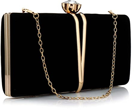 Gelory Clutch Bags for Women: Vintage Evening Bag Diamond Handbag Suede Velvet Purse Clutch Purse With Detachable Chain for Wedding Bridal Prom Cocktail Party Ladies Evening Handbag(Black)