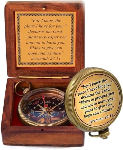 I Know The Plans I Have for You Engraved Compass with Wooden Box, Jeremiah 29 11 - Christian & Catholic Gifts for Men, Women & Graduation