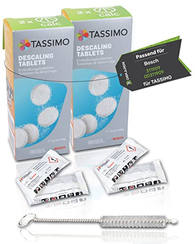8 compresse decalcificanti per 4 processi di decalcificazione per Bosch 311909 00311909 TCZ6004 con spazzola DEKAROX per macchine da caffè TASSIMO
