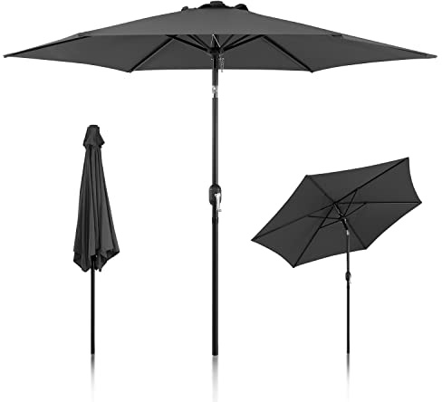 Ikodm Sonnenschirm Grau Ø 270 cm mit Kurbel| Ampelschirm Gartenschirm Sonnenschutz UV Schutz 50+, 30° knickbar, Kurbelschirm Marktschirm wasserdicht für Garten, Terrasse, ohne Ständer