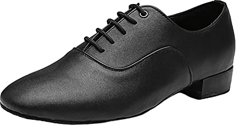 Scarpe da Ballo da Uomo in Pelle con Suola Intera Scarpe Oxford Moderne Latine con Fondo Morbido E Tacco Basso con Lacci,Nero,44 EU