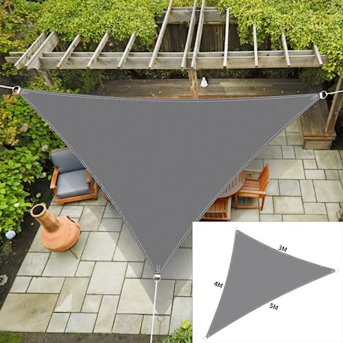 Sonnensegel Dreieck 3x4x5m inkl Befestigungsseile, Atmungsaktiver HDPE Sonnenschutz für Garten, Balkon, Terrasse und Camping