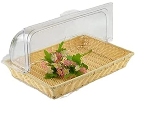 Corbeille à fruits pain Imitation rotin panier avec couvercle rectangulaire présentoir alimentaire panier tissé plateau à pain avec couvercle rabattable transparent ( Color : 01 , Size : 42*28*6cm )