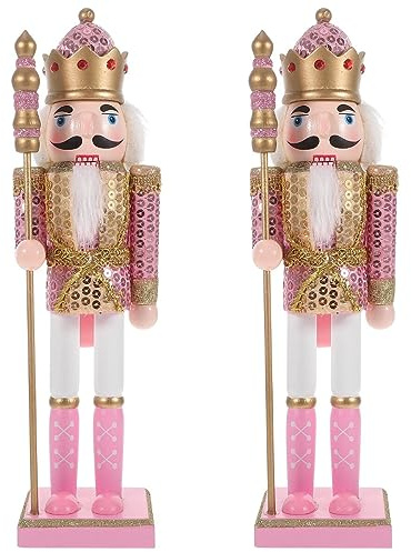 Cascanueces Rosa de Garneck: par de Adornos navideños de Cascanueces, Hermoso con bastón Estatua de con Purpurina (11,79 Pulgadas)