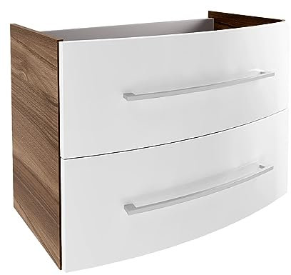 FACKELMANN Armario para lavabo Verona de alta calidad, color nogal y blanco brillante, fabricado en Alemania, 79,4 x 57,5 x 45,5 cm
