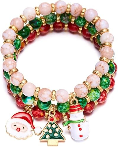 TOFBS Weihnachten Perlen Armbänder Set - 3 Stück Schmuck Set mit Anhänger für Mädchen