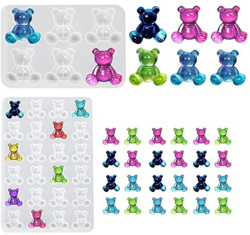 2 Pezzi Stampi in Silicone 3D a Forma di Orsetto, Stampo per Resina e Ornamenti - per Decorazioni Animali