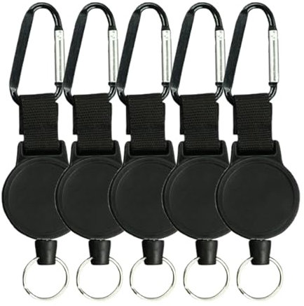 HOUSON 5 Stücke Schlüsselanhänger Ausziehbar, Einziehbarer Ausweishalter Einziehbare Schlüsselkette Retractable Schlüsselrolle 60cm StahldrahtSeil für Schlüssel, Kartenhalter und Gürtelclip