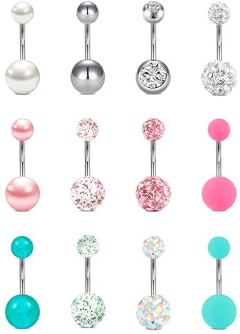 FECTAS 12pcs Bauchnabelpiercing 10mm Chirurgenstahl Bauchpiercing Piercing Bauchnabel