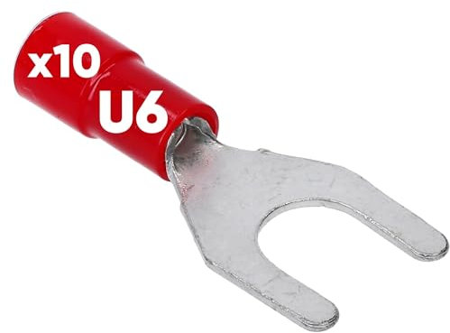 10 Stück Kalitec GKSRU6 Kabelschuhe Gabelkabelschuhe 0,5-1,5mm² I rot teilisoliert I PVC Kragen U6 I zum Verbinden von Kabeln oder Litzen I schützt elektrische Verbindungen I Quetschverbinder