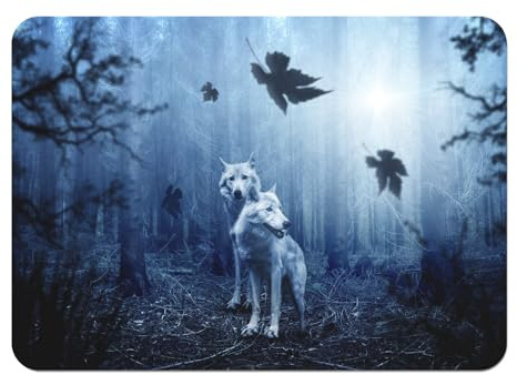 Set de Table Souple Dessous en liège Napperons Couple de Loup Foret Sombre Animaux Sauvages Nature - Grand Format 39,5 x 28,5 cm