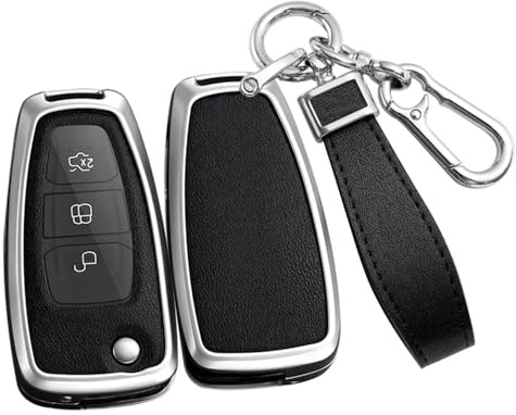 ontto Autoschlüssel Hülle Cover Passt für Ford C-Max S-Max Focus Galaxy Mondeo Ranger Transit Tourneo Custom Schlüsseletui Schlüsselhülle Schlüsselbox Schlüsselanhänger 3 Tasten Zubehör-Silber Schwarz