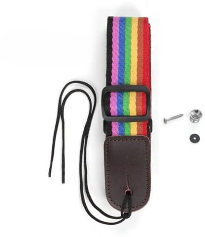 CEMELI Breiter 40 mm leichter Regenbogen-Baumwoll-Gitarrengurt Akustik- und Echtleder-Enden für Ukulele-Gurt mit Schwanzstift Länge verstellbar 80–120 m