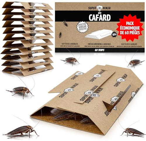 Super Ninja Trappole per Scarafaggi – 60 Pezzi con Colla e Attrattivo, Non Tossiche, Contro Scarafaggi e Blatte, Sicure per la Disinfestazione di Casa, Cantina, Garage, in Cartone Riciclato