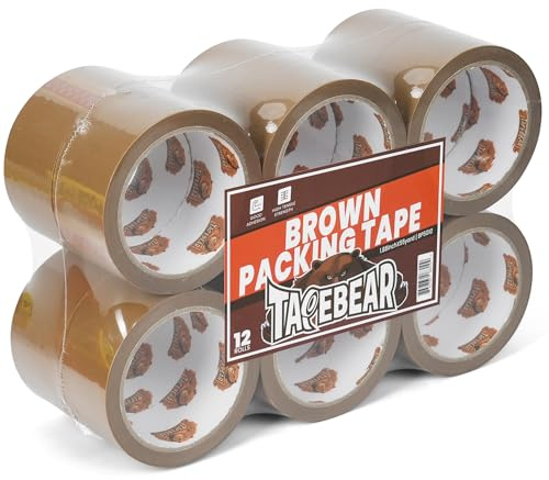 TAPEBEAR Ruban Adhésif d'Emballage Marron 48mmx50m,Ruban Adhesif Emballage | 50mic épaisseur, Fermeture Sûre, Haute Résistance Pour l'Emballage De Colis, Boîtes, Cartons, 12 Rouleaux
